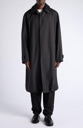 Bottega Veneta Technical Wool & Silk Trench Coat with Removable Intrecciato Collar in 1010 Double Black at Nordstrom, Size 48