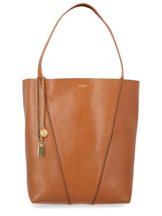 Chlo&eacute; Womens Tote Bag Spin Leather Brown Handbags Hand