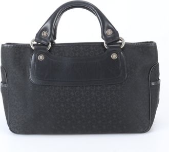 Celine Black Leather Canvas Handbag Tote Bag (Pre-Owned)