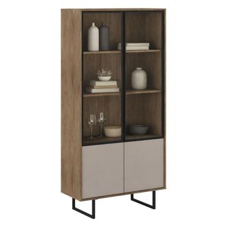 Dmora Vitrina Agro, Mueble Exhibidor 3 Estantes, 2 Puertas, Puerta Detalle Vidrio, 190x40x90h Cm Marr&oacute;n Nogal