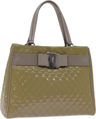 Ferragamo Vala Handbag Patent Leather Beige Patent_Leather Handbag (Pre-Owned)