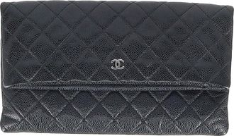 Chanel Pre-owned Womens Beauty CC Quilted Caviar Clutch in Black Leather - One Size