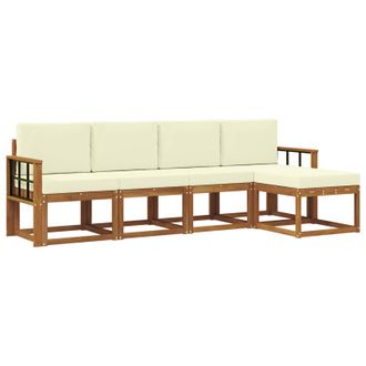 vidaXL Conjunto De Sof&aacute;s De Exterior Con Coj&iacute;n 5 Pcs Natural Y Crema Vidaxl