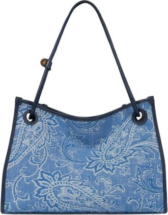 Etro Etro, Tote Bags, female, Blue, Size: ONE SIZE Medium Eyes Jacquard Denim Tote Bag