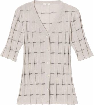 Lafayette 148 New York Womens Plaited Ribbed Stripe Cardigan In Pearl Multi