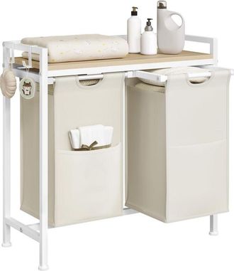 Woltu Cesto Para Ropa Sucia Con 2 Compartimentos Extra&iacute;bles, Color Blanco - Woltu