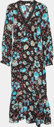 Sandro Black Floral Printed Silk Midi Dress
