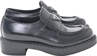 Prada Brushed Platform Loafers in Black Leather