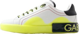 Dolce & Gabbana Mens White Yellow Portofino Leather Sneakers Shoes