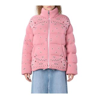 Alanui Winter Jackets, female, Pink, M, Paisley Knit Puffer Jacket