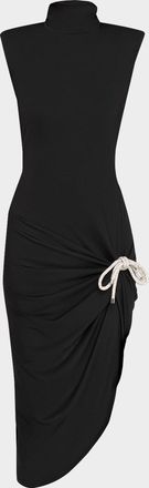 Area Crystal Knot Draped Midi Dress