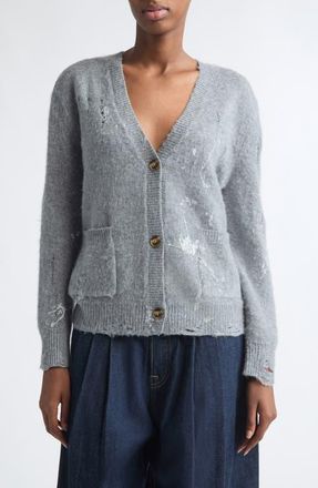 R13 Distressed Wool & Cashmere Boy Cardigan in Heather Grey at Nordstrom, Size X-Small