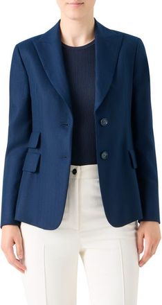 Akris Hans Herringbone Cashmere Blazer in Navy at Nordstrom, Size 12