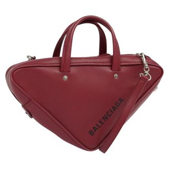 Balenciaga Triangle Duffle Leather Red Leather Handbag (Pre-Owned)