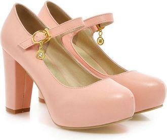 Generic Womens Bridesmaid Mary Jane Shoes - Block Heel Round-Toe Wedding Party Pumps,Pink,5.5 UK