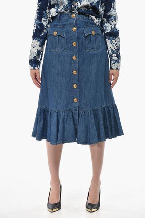 Valentino Midi Denim Skirt with Front Button Closure Valentino