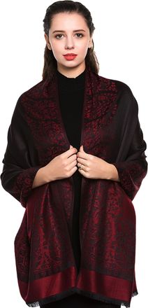 World of Shawls Reversible/Two Sided Print Self Embossed Pashmina Feel Wrap Scarf Stole Scarves Shawl (Black/Red)