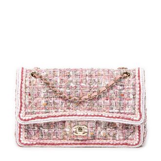 Chanel Pre-owned Womens Tweed Classic Double Flap Shoulder Bag - Pink - One Size