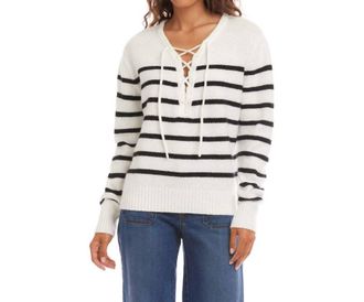 Karen Kane Stripe Lace-Up Sweater In White