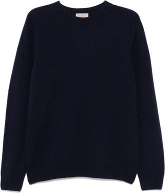 John Smedley Navy Blue Crewneck Wool Sweater
