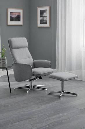 Julian Bowen Aria Upholstered Swivel Recliner Chair & Footstool in Grey