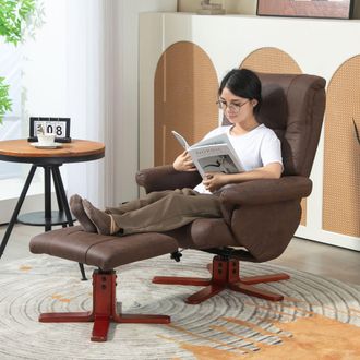 HOMCOM 135&deg; Reclining Armchair with Footstool for Living Room in Dark Brown