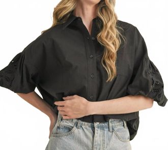 Merci Cut Out Embroidered Bubble Sleeve Top In Black