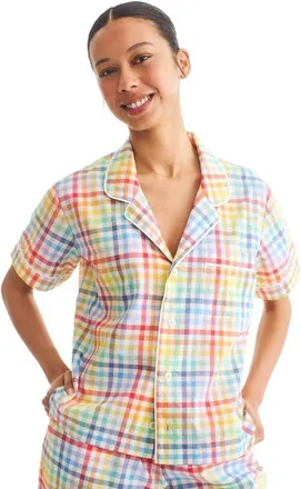 primary Womens Fit Pj Top In Rainbow Plaid in Ivory Rainbow Plaid at Nordstrom, Size X-Small