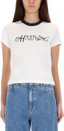 Off-white Cropped T-Shirt With Embroidered Logo