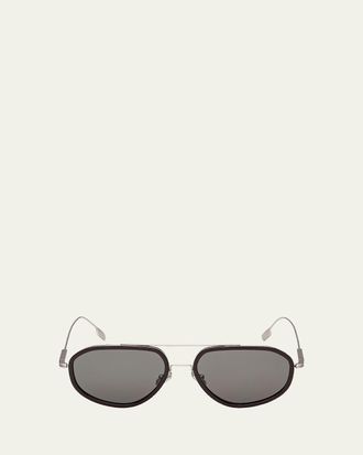 Ermenegildo Zegna Mens Double-Bridge Titanium Aviator Sunglasses