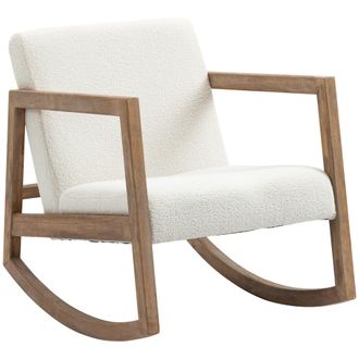 HOMCOM Rocking Chair Upholstered Armchair Wooden Accent Chair Cream | TJ Hughes