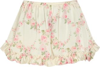 Simone Rocha Simone Rocha Floral-print Ruffled Stretch-satin Shorts - Cream - 10 (UK10 / S)