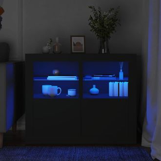 Berkfield Home Side Cabinets with LED Lights 2 pcs Black Engineered Wood