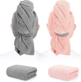 No Brand Paquete De 2 Toallas De Microfibra Para Secar El Cabello Largo, Altamente Absorbentes Y De Secado R&aacute;pido, Ultrasuaves Y De Secado R&aacute;pido, Para Mujeres
