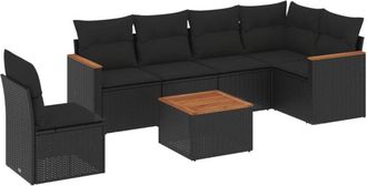 vidaXL Vidaxl - Set De Comedor De Jard&iacute;n 7 Pzas Y Cojines Rat&aacute;n Sint&eacute;tico Negro