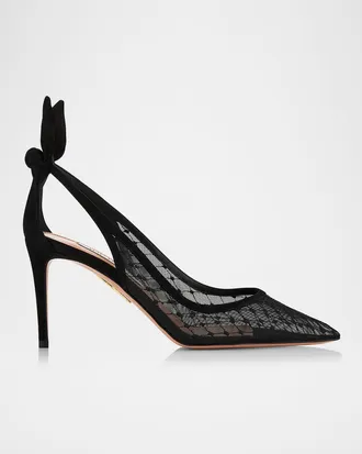 Aquazzura Net Mesh Suede Bow Pumps