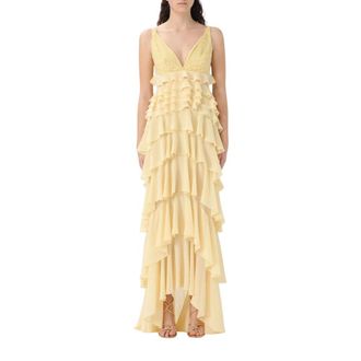 Elisabetta Franchi Gowns, female, Yellow, Size: S Elegant Black Ruffle Maxi Dress