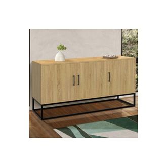 IDMarket 113 cm DETROIT Credenza bassa a 3 ante in legno e nero, design industriale