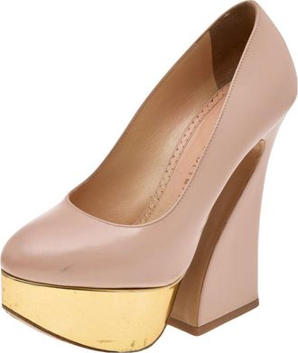 Charlotte Olympia Beige Leather Platform Pumps
