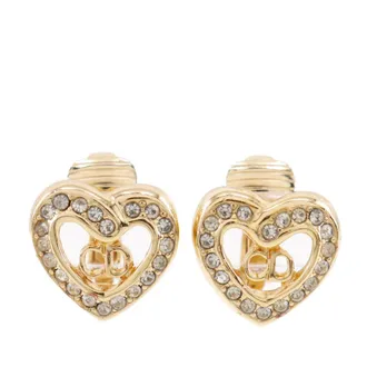 Dior Pre-owned Dior Gold Plated Strass CD Logo Heart Pendant Necklace and Clip On Earrings Set Ladies ZWHB0G9LISWUCVSR