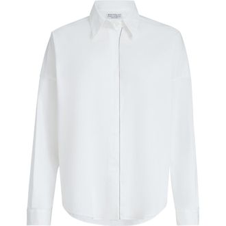 Brunello Cucinelli Stretch poplin shirt with monili in White at Nordstrom, Size 3X-Large Eu