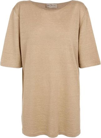 Cortana Linnen Beige Gebreid T-shirt - Heren - Ronde hals truien - Beige - XS - Linnen - Truien & Vesten