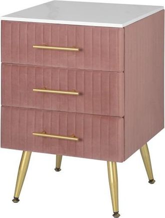 Woltu Woltu Comodino Camera Da Letto In Velluto Con Tre Cassetti. Cassettiera In Legno. Organizzatore Da Letto. Gambe In Metallo. Bianco E Rosa