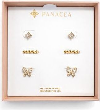 Panacea Set of 3 Cubic Zirconia Mama Butterfly Stud Earrings in Gold at Nordstrom Rack