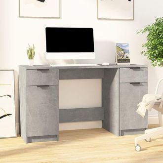 Berkfield Home Desk with Side Cabinet Concrete Grey Engineered Wood