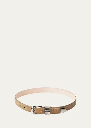 D&eacute;hanche Hollyhock Alligator-Embossed Leather Belt