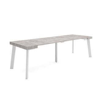 Skraut Home Mesa Consola Extensible, Mesa Comedor Plegable, 260, Para 12 Comensales, Patas De Madera, Estilo Moderno, Gris Cemento - Skraut Home