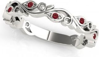 Allurez Ruby Leaf Fashion Ring Wedding Band 14k White Gold (0.05ct)