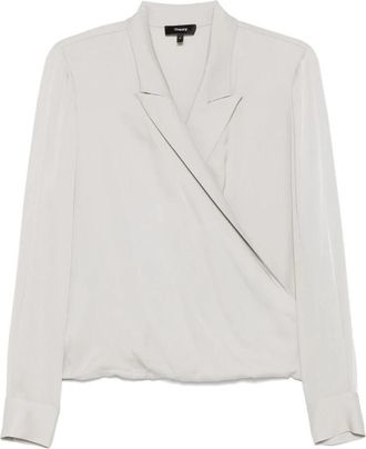 Theory Diepe V-hals Lange Mouw Shirt - Dames - Blouses - Grijs - S - Overhemden