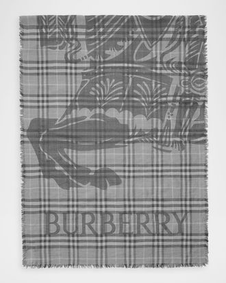 Burberry Wide EKD Check Wool Silk Scarf